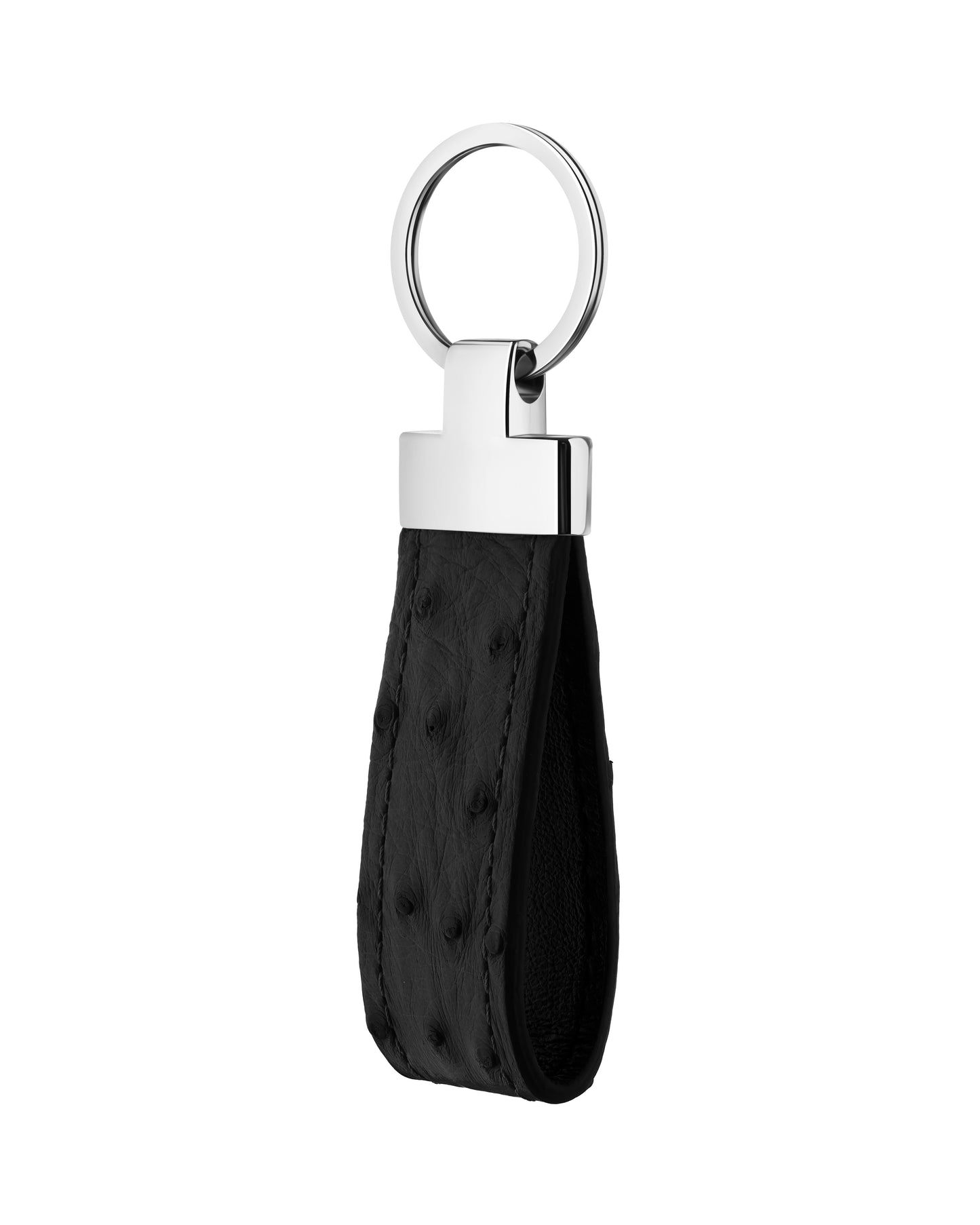 Black Ostrich Leather Keychain