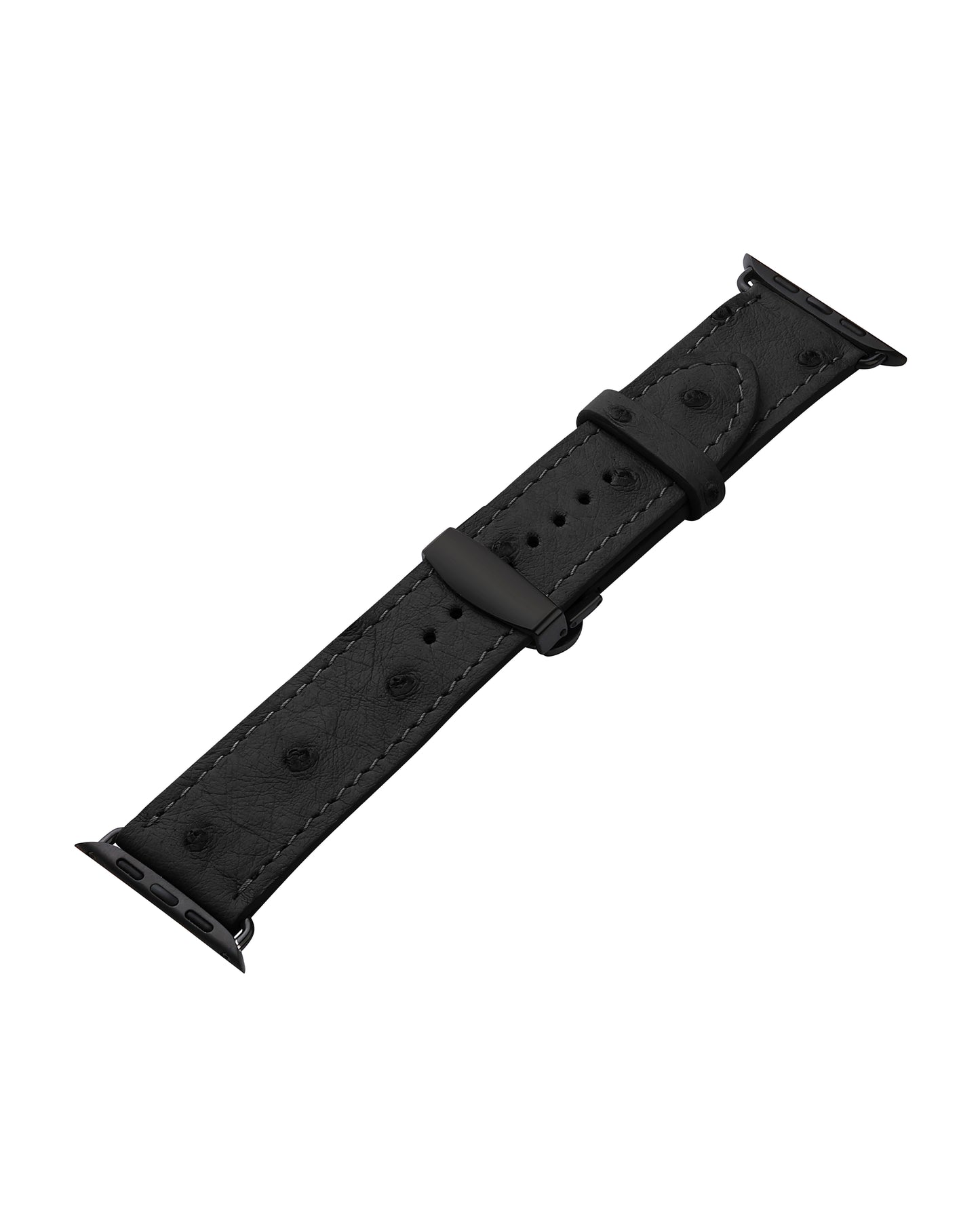 Black Ostrich Leather Apple Watch Strap