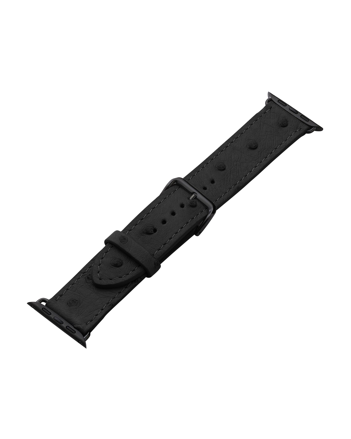 Black Ostrich Leather Apple Watch Strap
