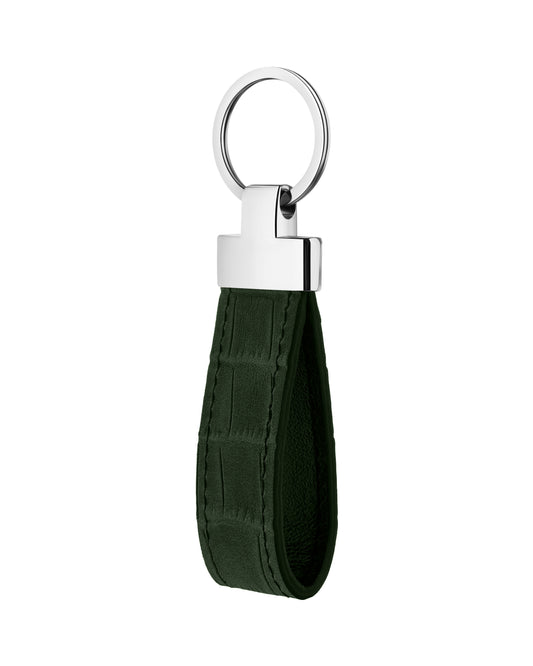 Dark Green Crocodile-Embossed Leather Keychain