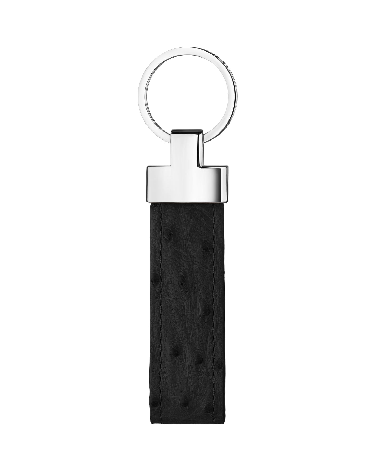 Black Ostrich Leather Keychain