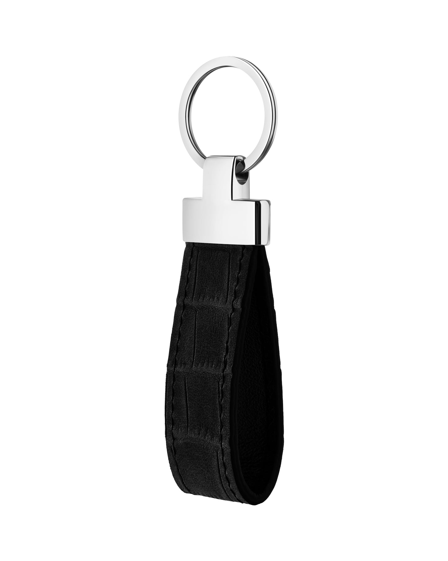 Black Crocodile-Embossed Leather Keychain
