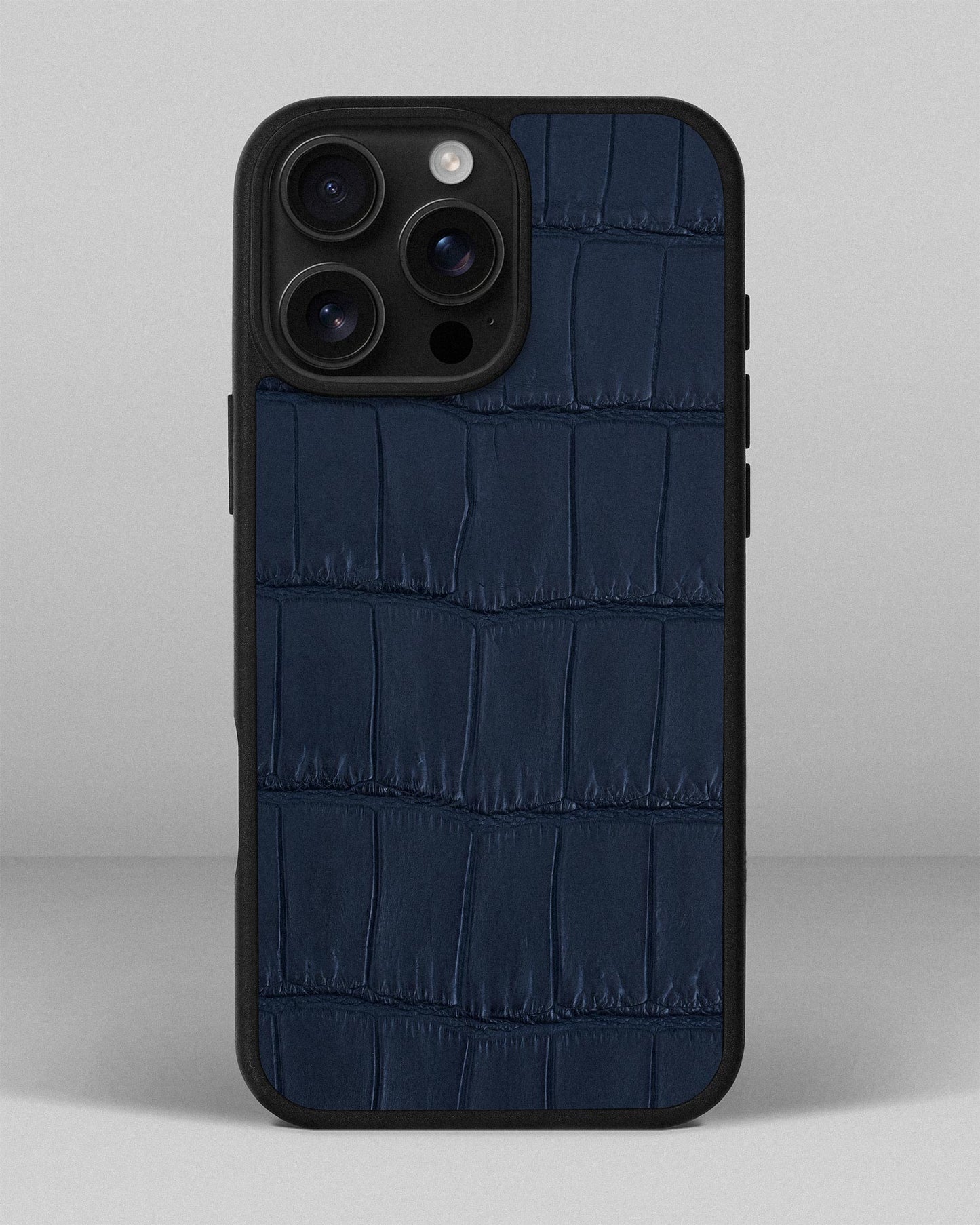 Dark Blue Crocodile Leather Sport Case for iPhone 16 Pro Max