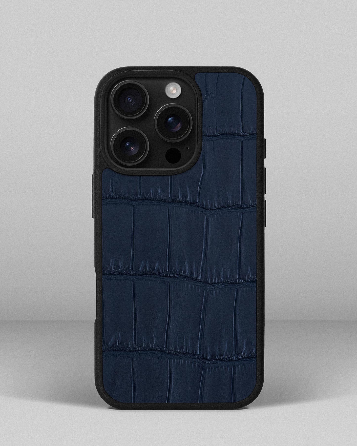 Dark Blue Crocodile Leather Sport Case for iPhone 16 Pro