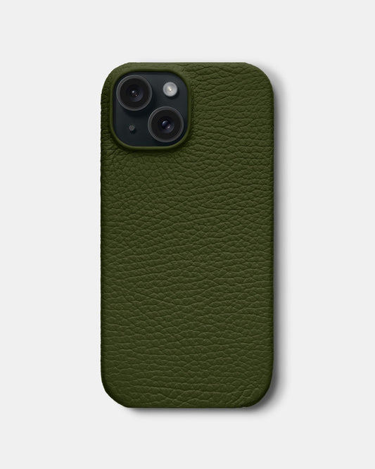 Dark Green Leather Case for iPhone 15
