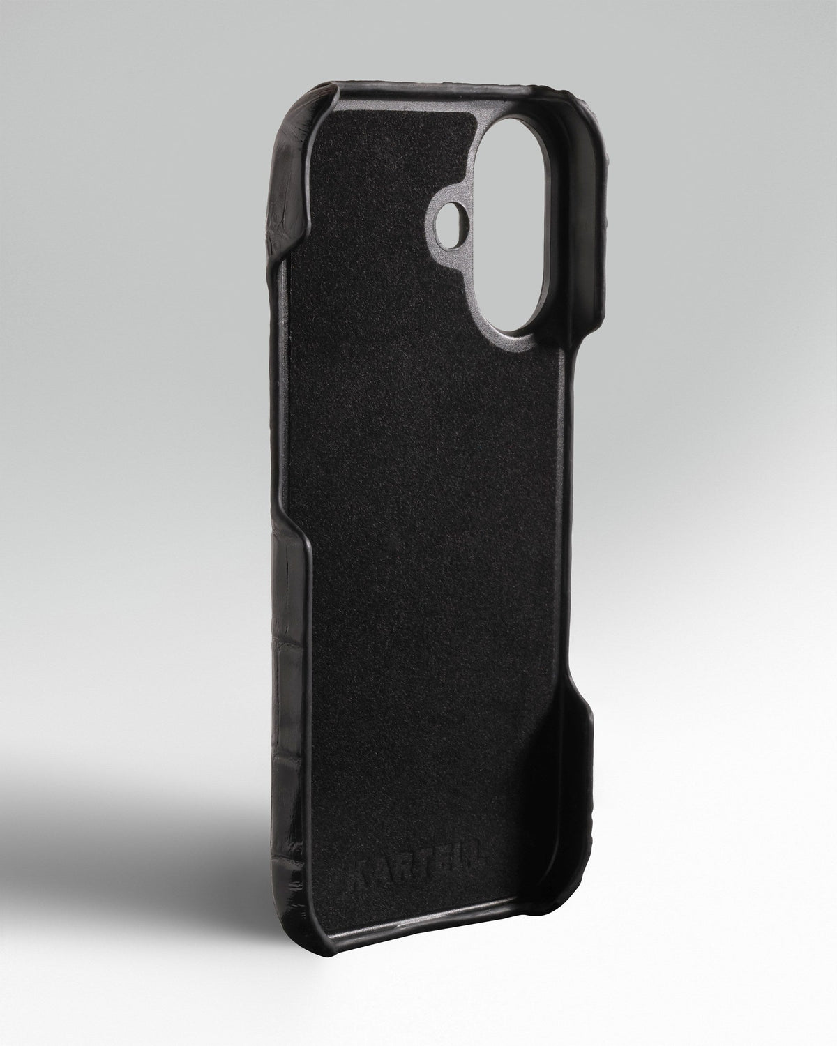 Black Crocodile-Embossed Leather Full-Wrap Case for iPhone 15 Plus