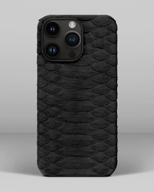 Натуральний чорний шкіряний чохол Python для iPhone 14 Pro Max