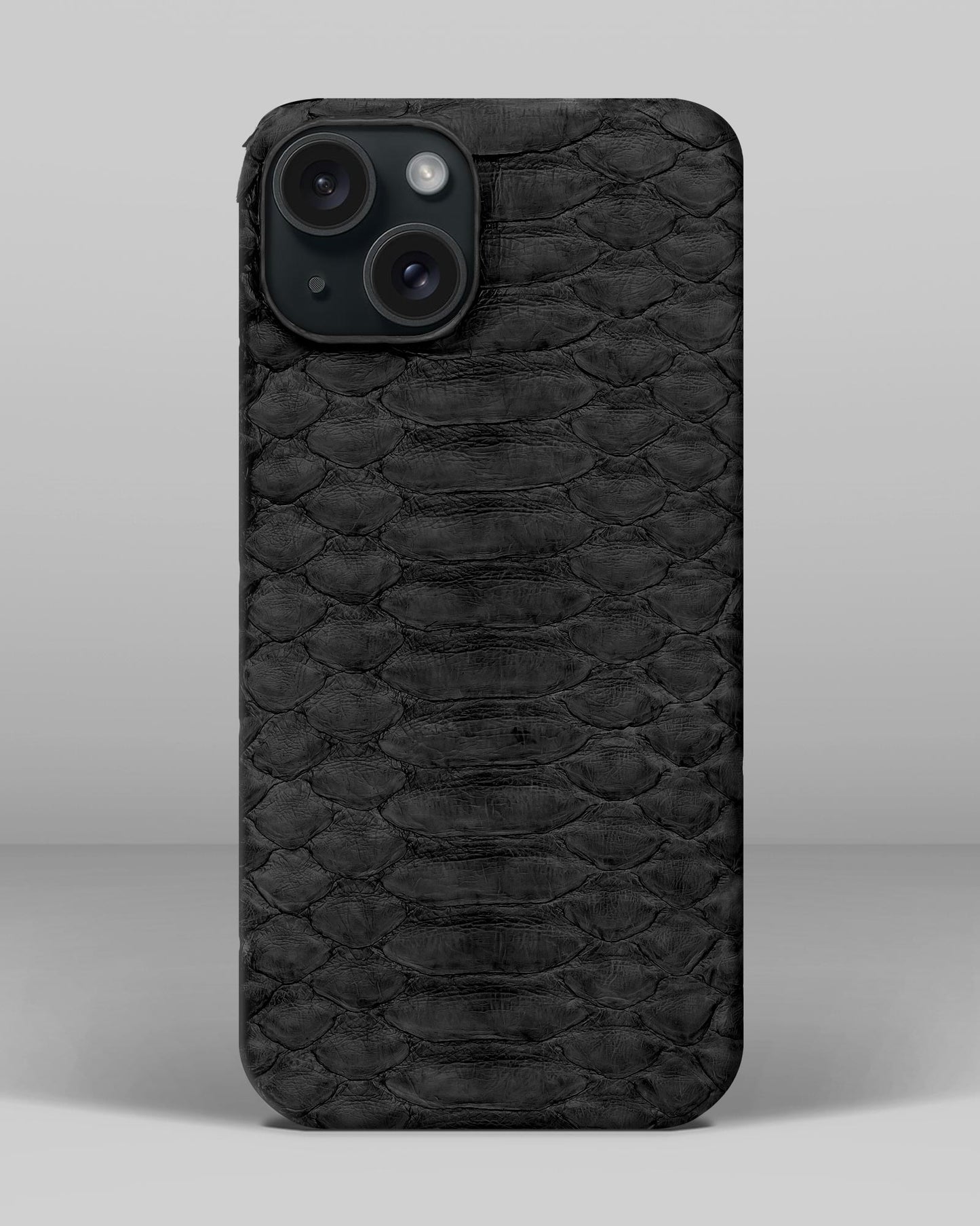 Genuine Black Python Leather Case for iPhone 15 Plus