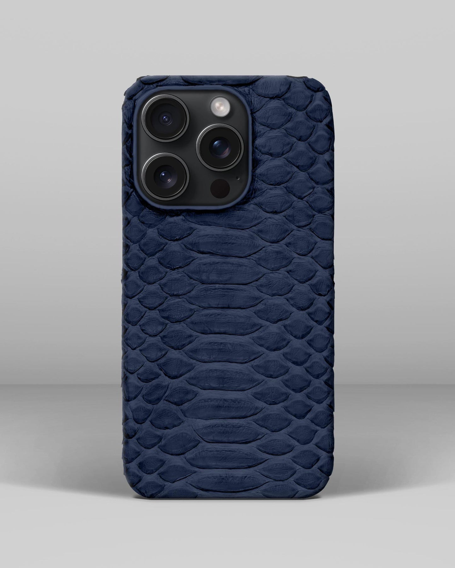 Genuine Navy Blue Python Leather Case for iPhone 16 Pro