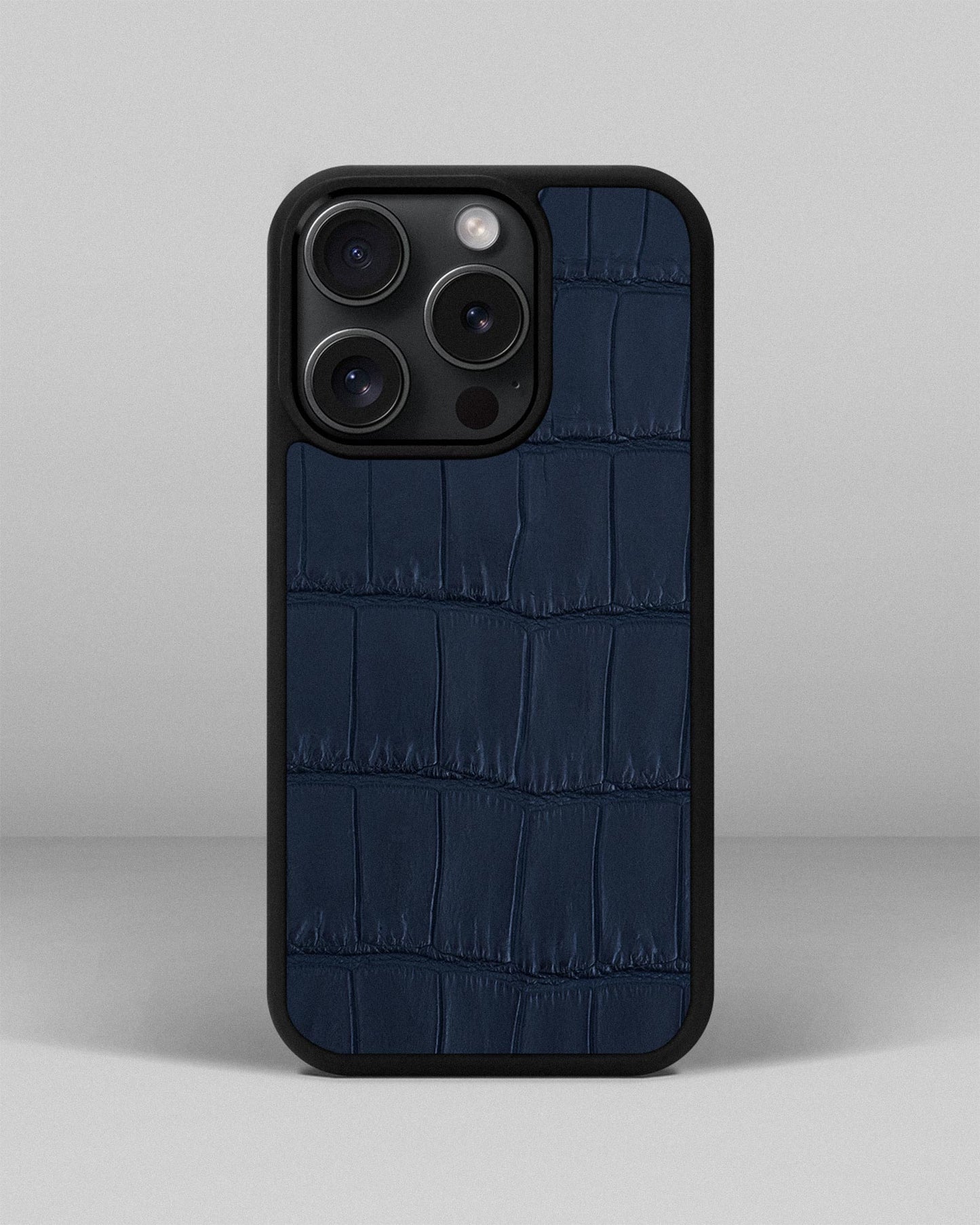 Dark blue Crocodile Leather Sport Case for iPhone 15 Pro