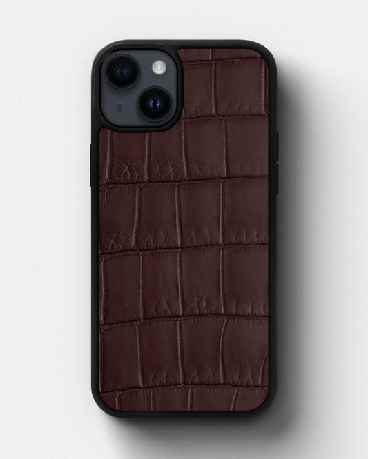 Dark brown Crocodile Leather Sport Case for iPhone 14 Plus