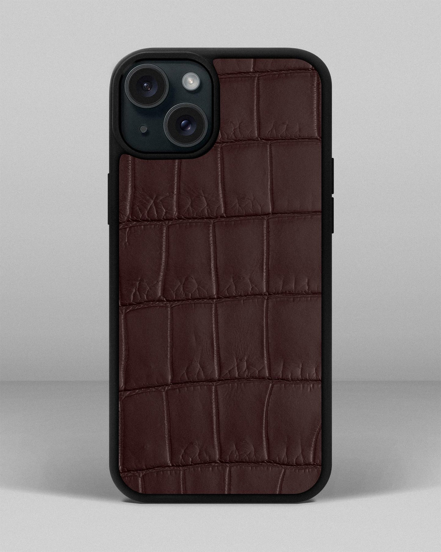 Dark brown Crocodile Leather Sport Case for iPhone 15 Plus