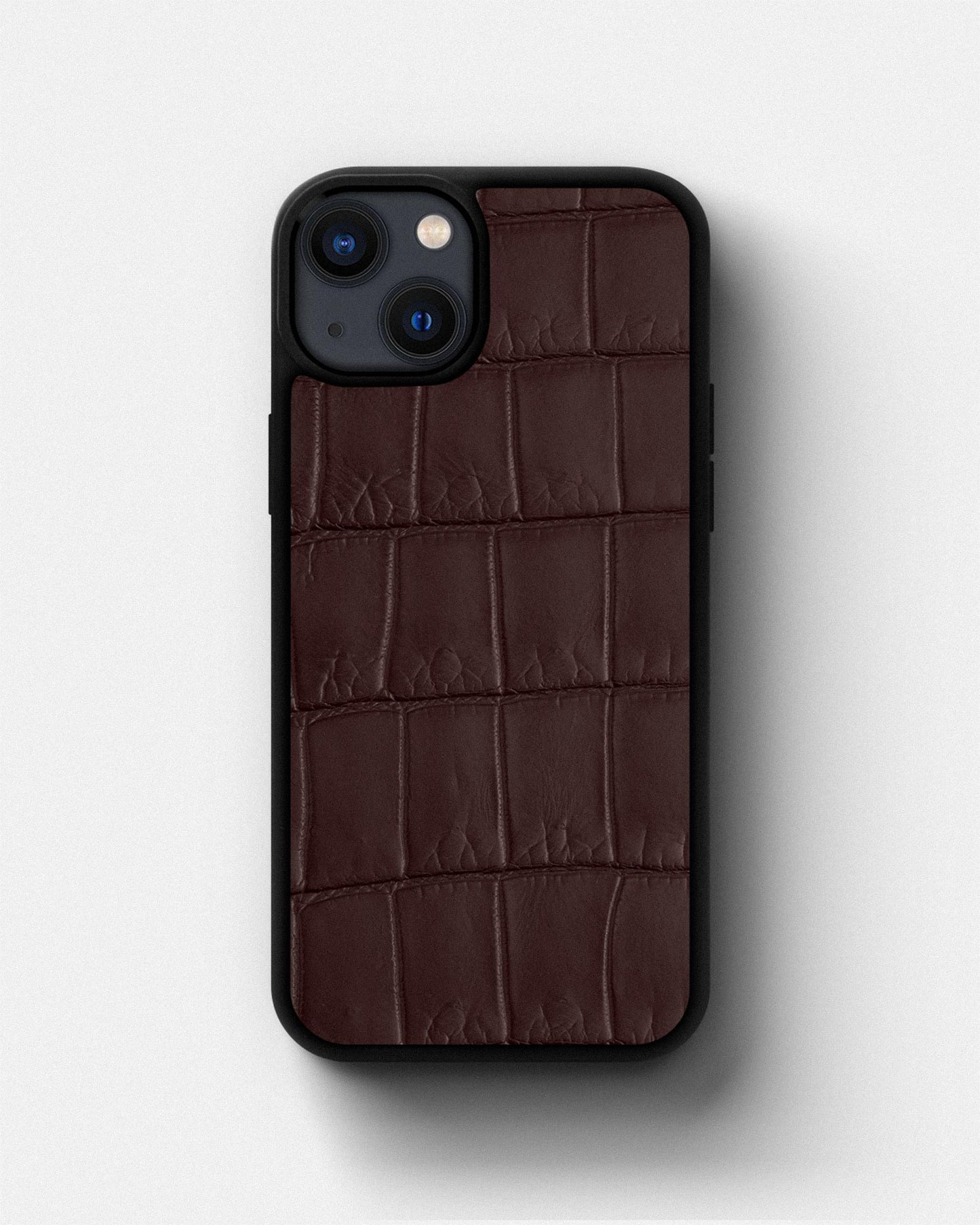 Dark Brown Crocodile Emboss on Calfskin Sport Case for iPhone 13