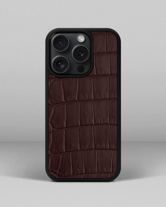 Dark brown Crocodile Leather Sport Case for iPhone 15 Pro