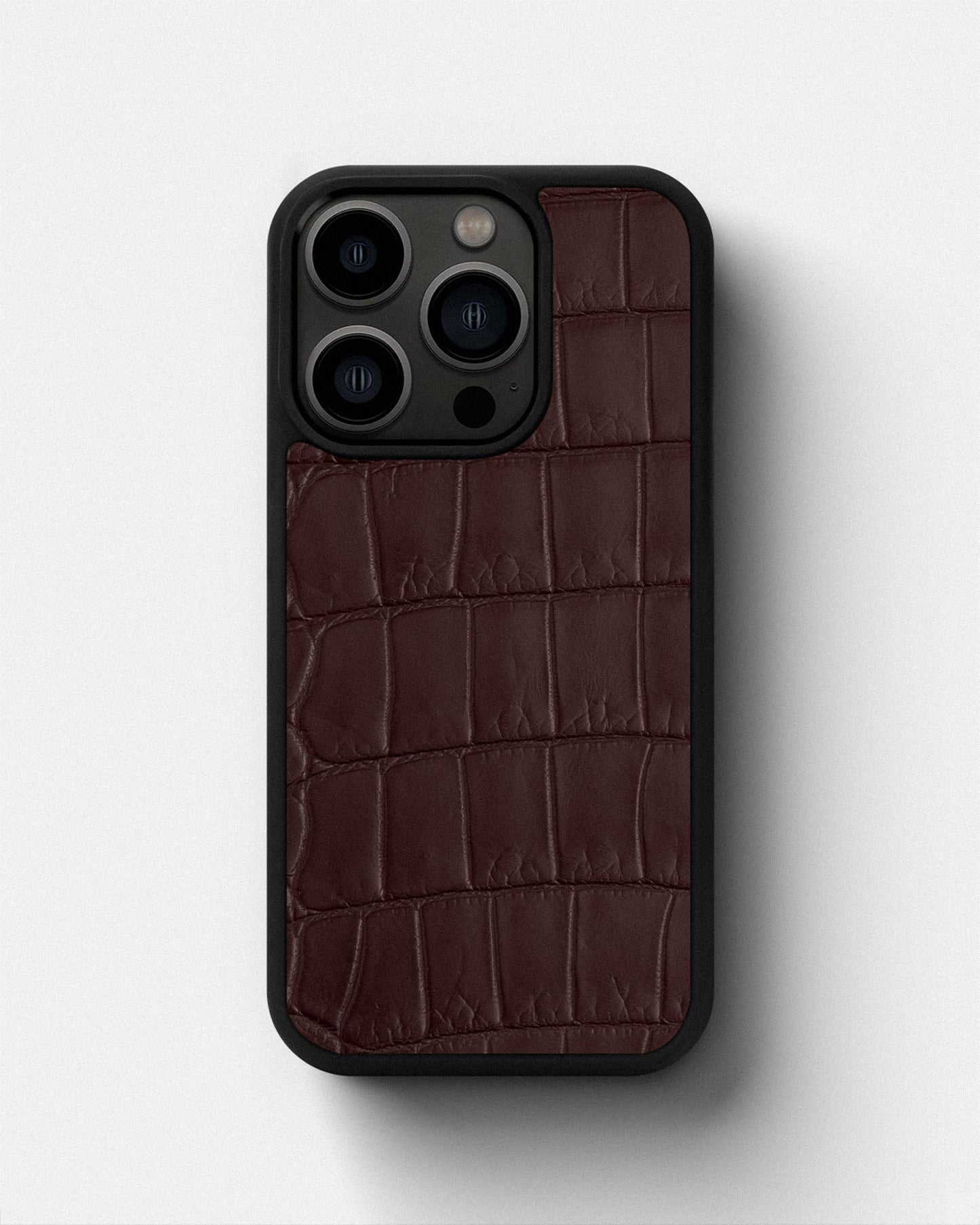 Dark Brown Crocodile Emboss on Calfskin Sport Case for iPhone 13 Pro