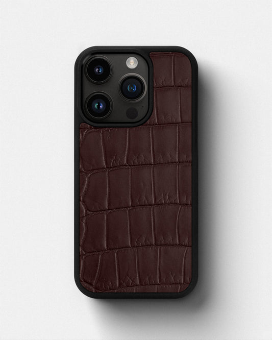 Dark brown Crocodile Leather Sport Case for iPhone 14 Pro