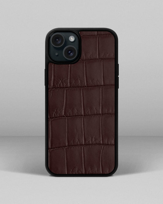 Dark brown Crocodile Leather Sport Case for iPhone 15
