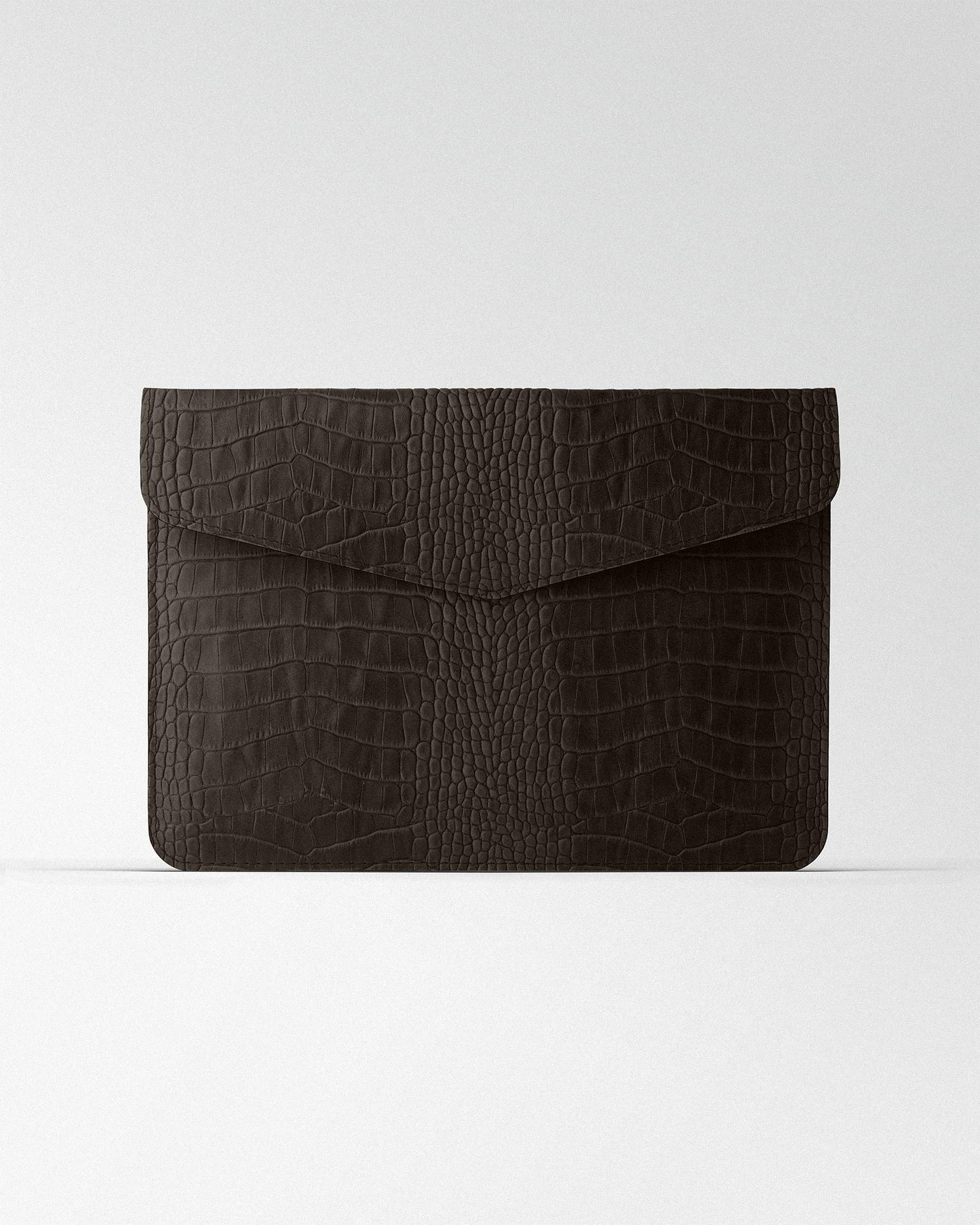 Magnetic MacBook Sleeve with Dark Brown Crocodile Embossing