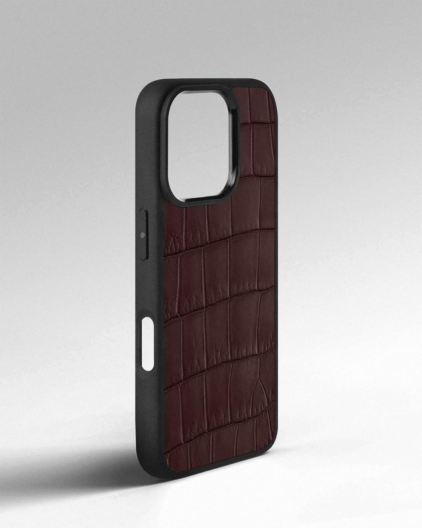 Brown Crocodile Leather Sport Case for iPhone 16 Pro