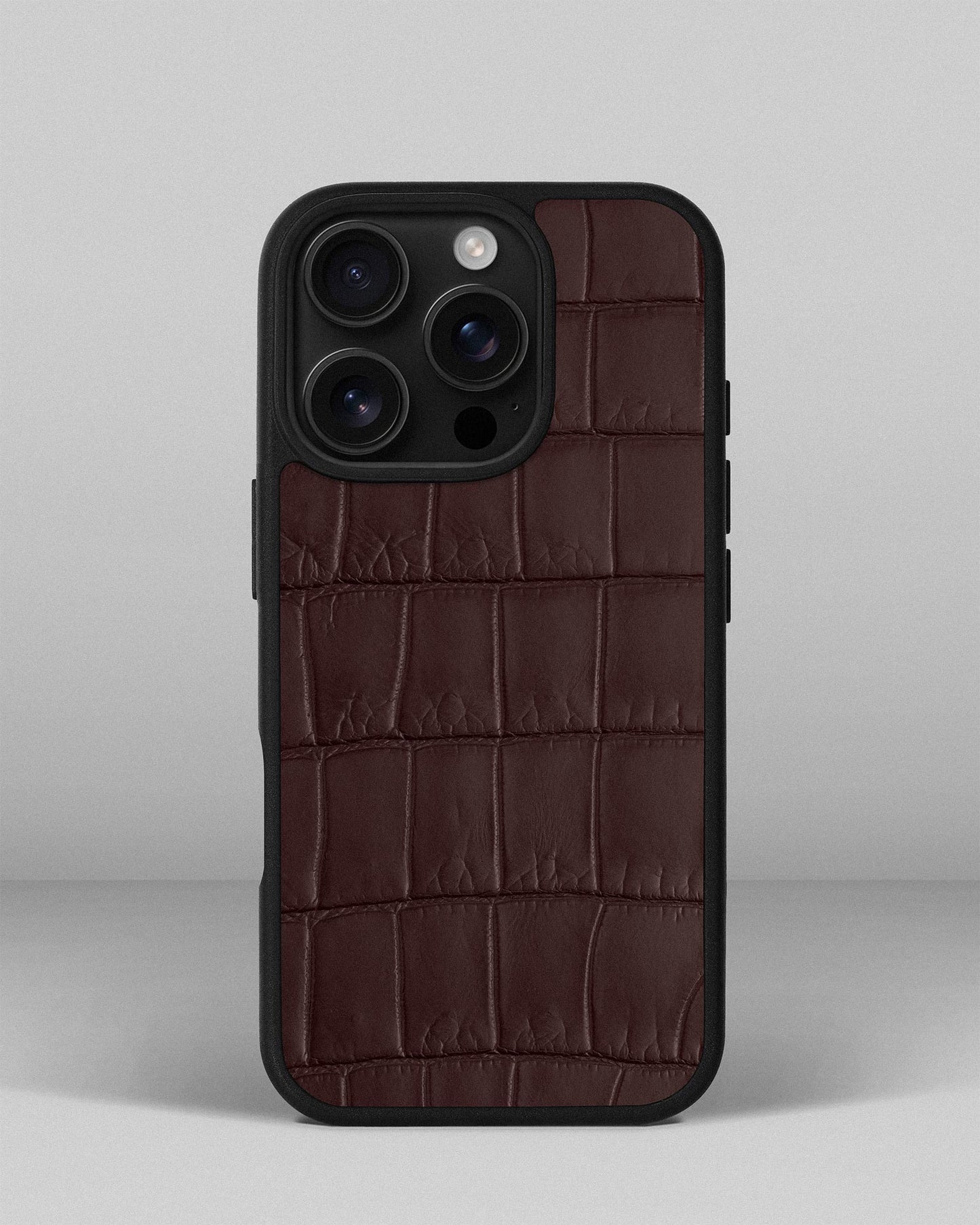 Brown Crocodile Leather Sport Case for iPhone 16 Pro