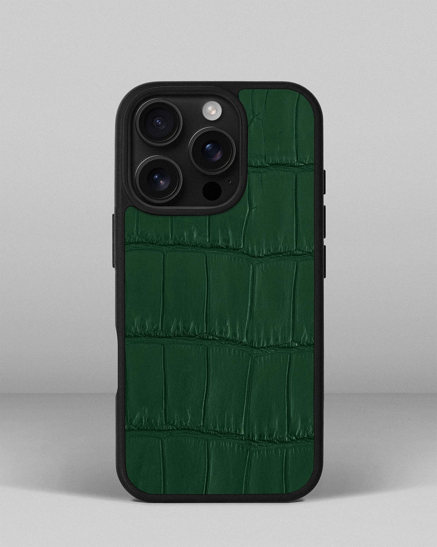 Dark Green Crocodile Leather Sport Case for iPhone 16 Pro