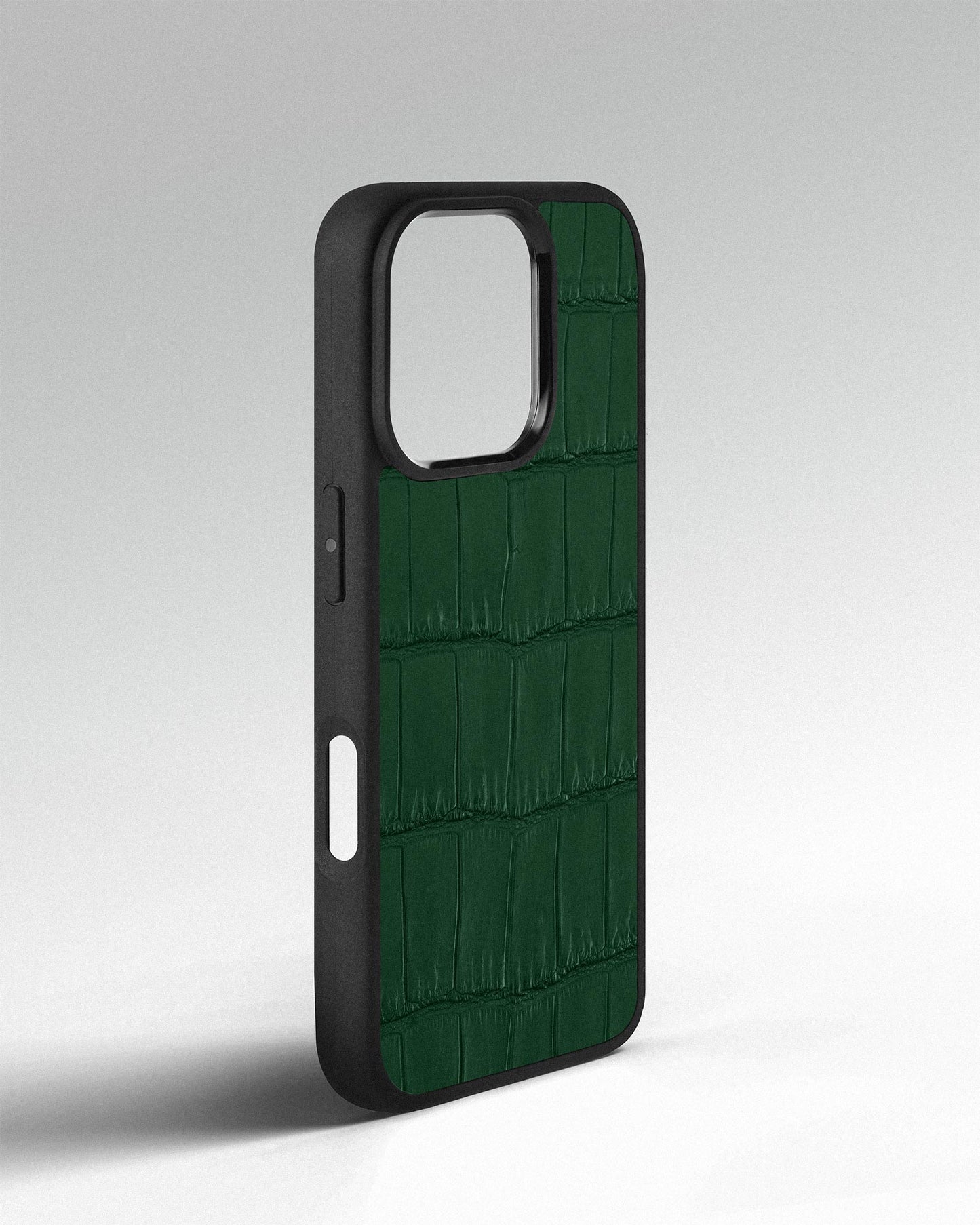 Dark Green Crocodile Leather Sport Case for iPhone 16 Pro
