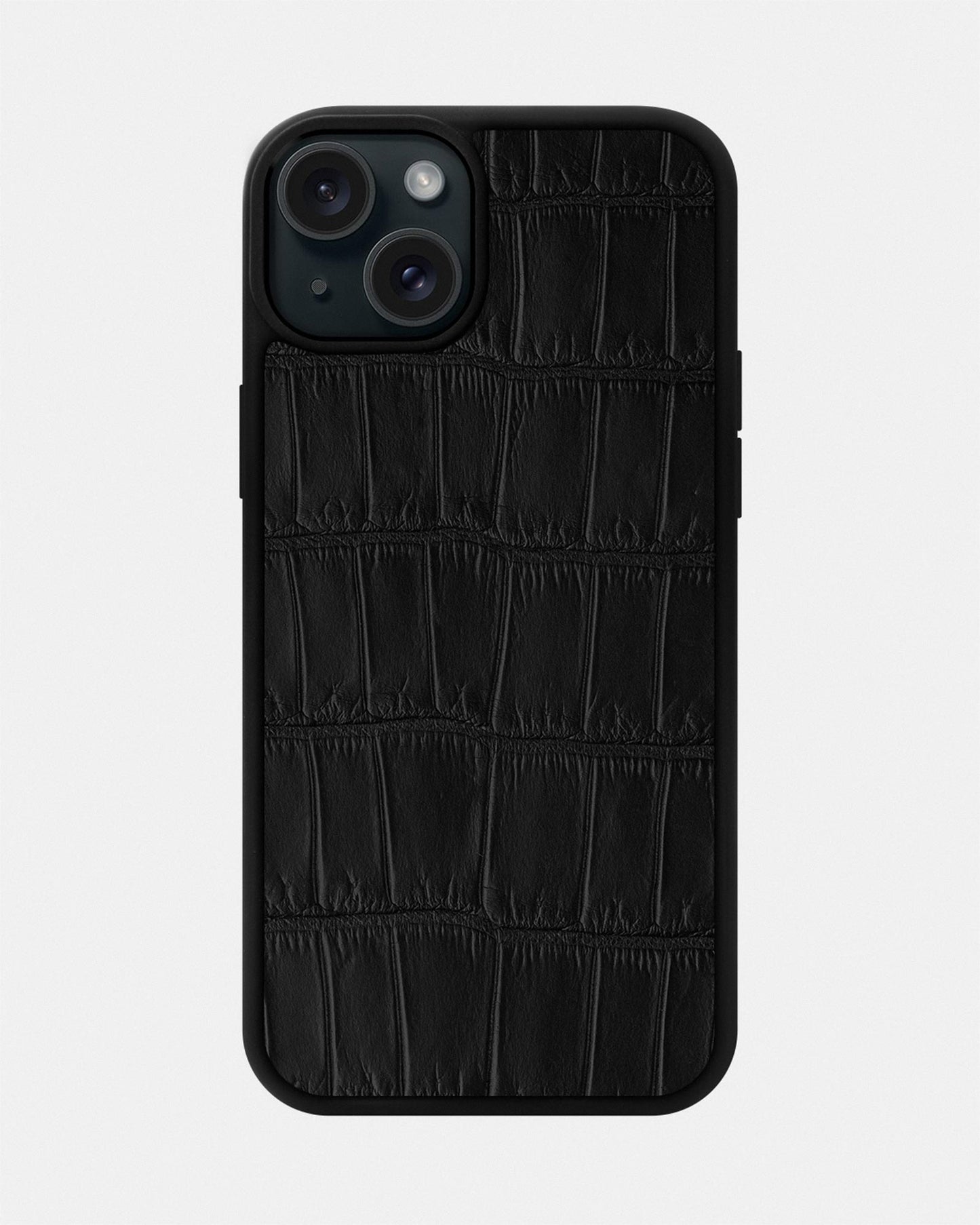 Black Crocodile Leather Sport Case for iPhone 15 Plus