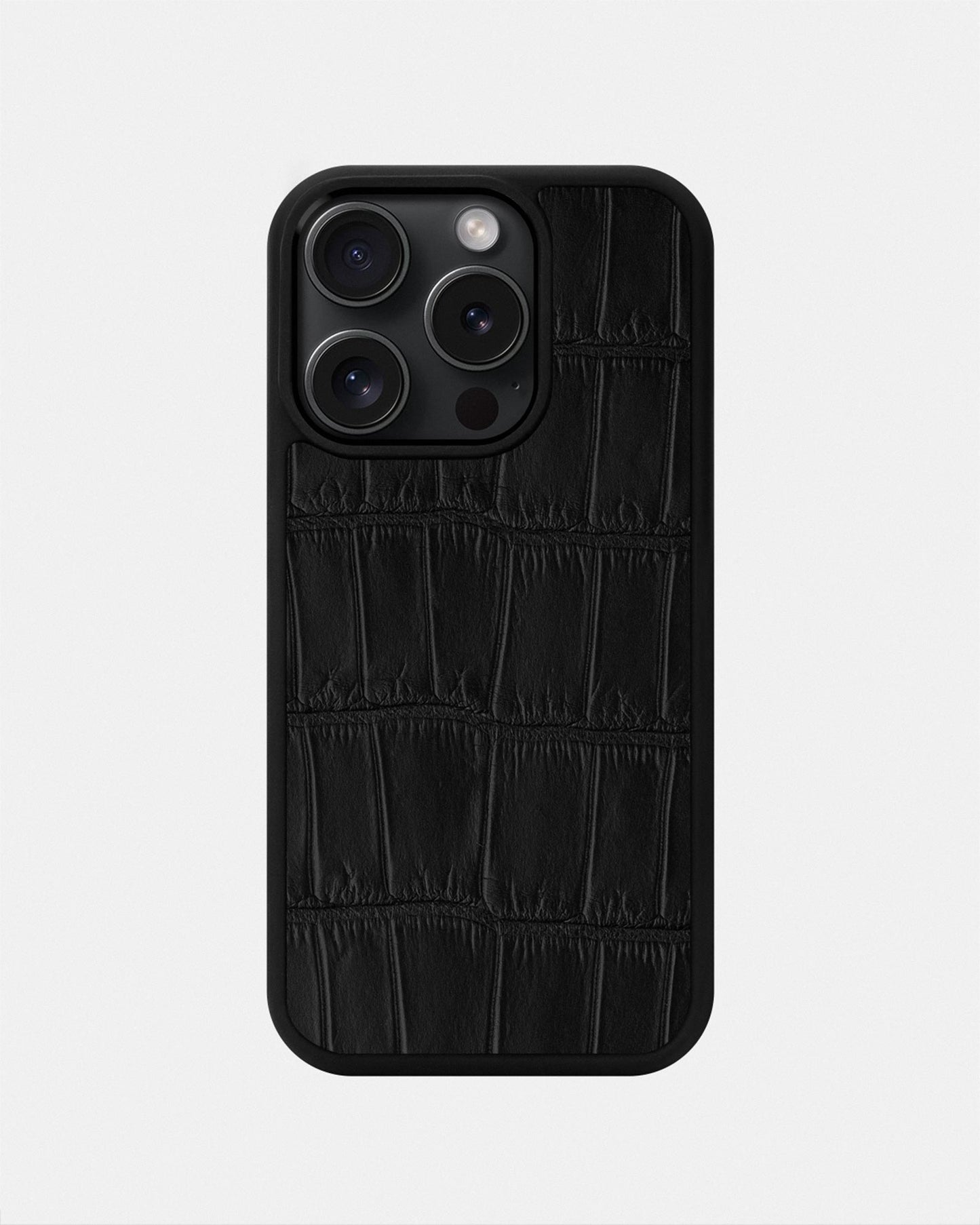 Black Crocodile Leather Sport Case for iPhone 15 Pro