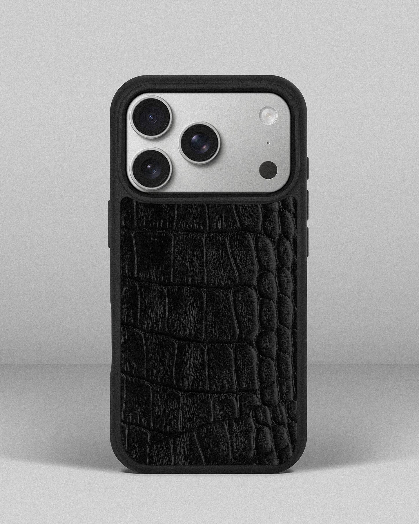 Чорний спортивний чохол із телячої шкіри з тисненням крокодила для iPhone 16 Pro Max