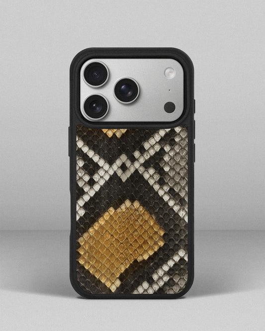 Спортивний чохол із сіро-жовтої шкіри пітона для iPhone 16 Pro Max