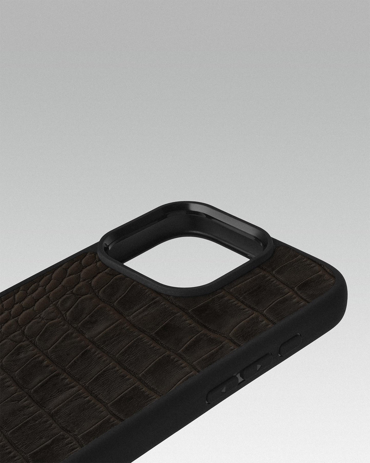 Dark Brown Crocodile Emboss on Calfskin Sport Case for iPhone 16 Pro Max