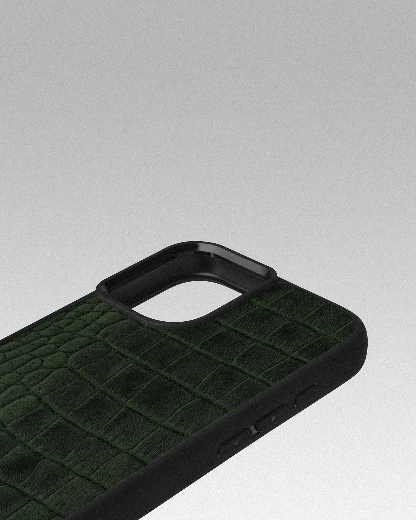 Dark Green Crocodile Emboss on Calfskin Sport Case for iPhone 16 Plus