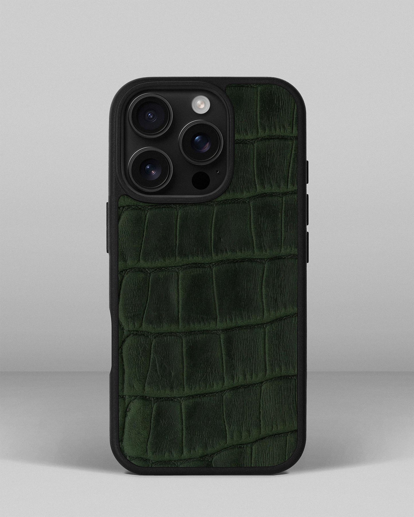 Dark Green Crocodile Emboss on Calfskin Sport Case for iPhone 16 Pro