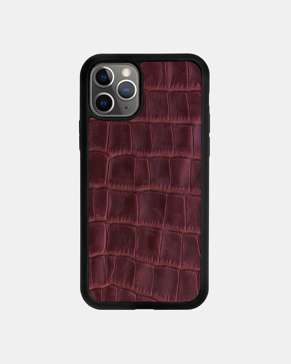 Burgundy Crocodile Emboss on Calfskin Sport Case for iPhone 11 Pro