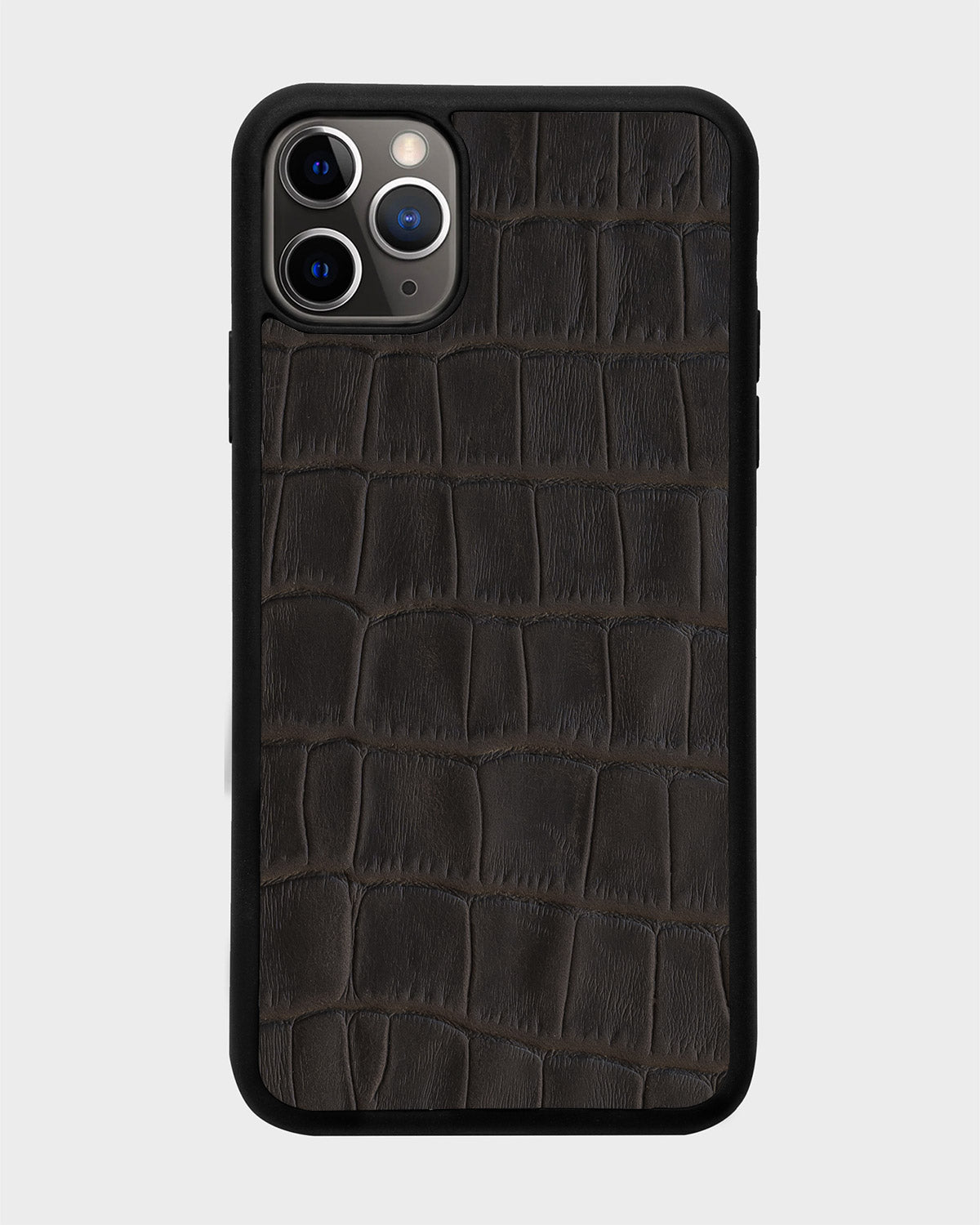 Dark Brown Crocodile Emboss on Calfskin Sport Case for iPhone 11 Pro Max