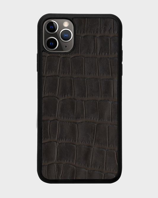 Dark Brown Crocodile Emboss on Calfskin Sport Case for iPhone 11 Pro Max