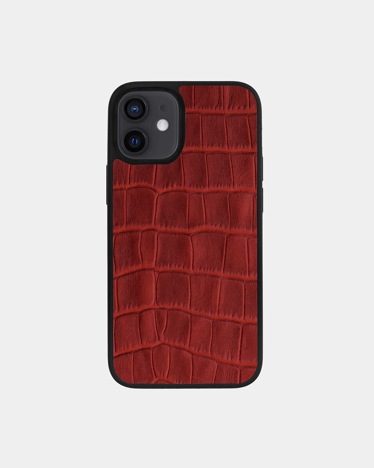 Red Crocodile Emboss on Calfskin Sport Case for iPhone 12