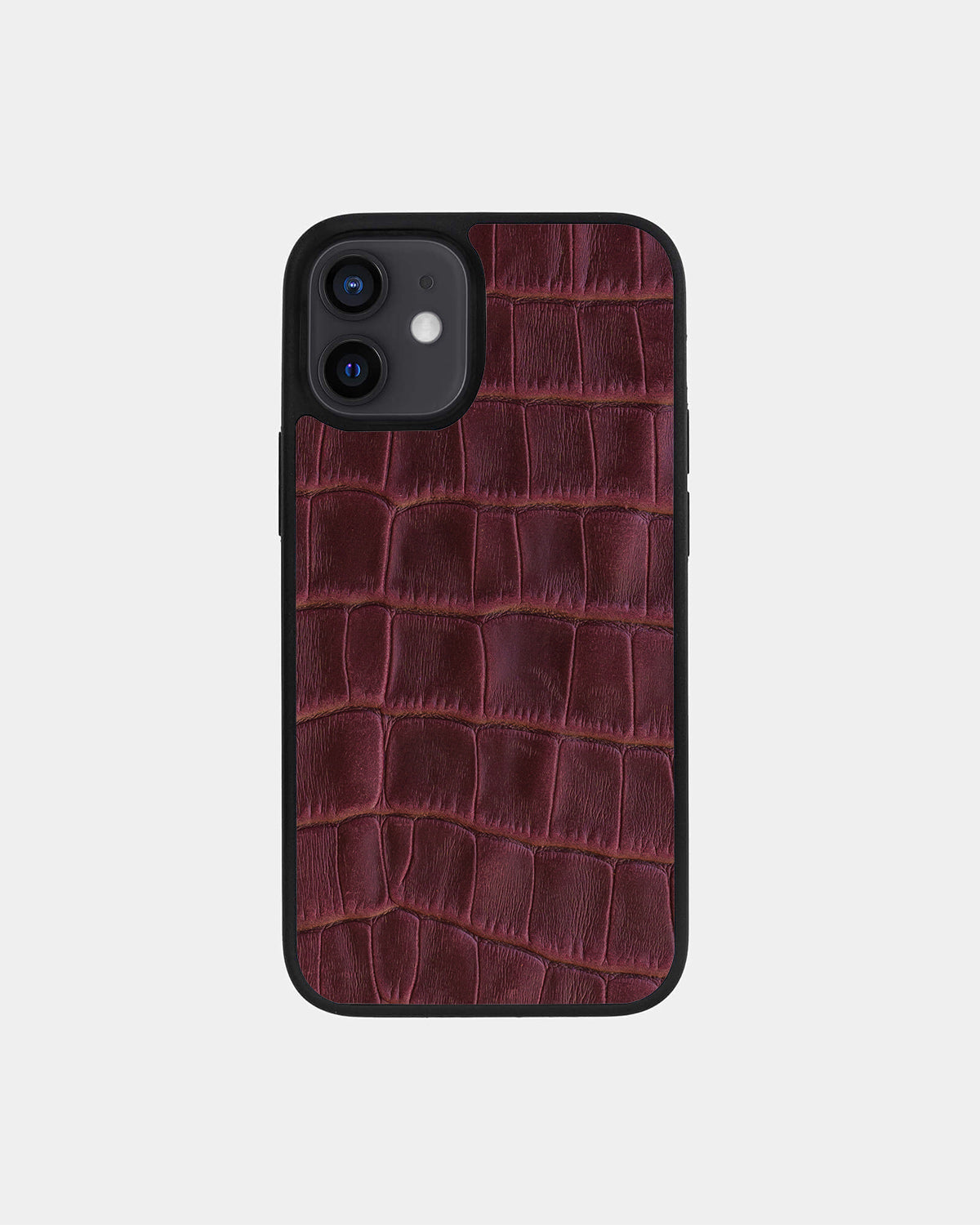 Burgundy Crocodile Emboss on Calfskin Sport Case for iPhone 12