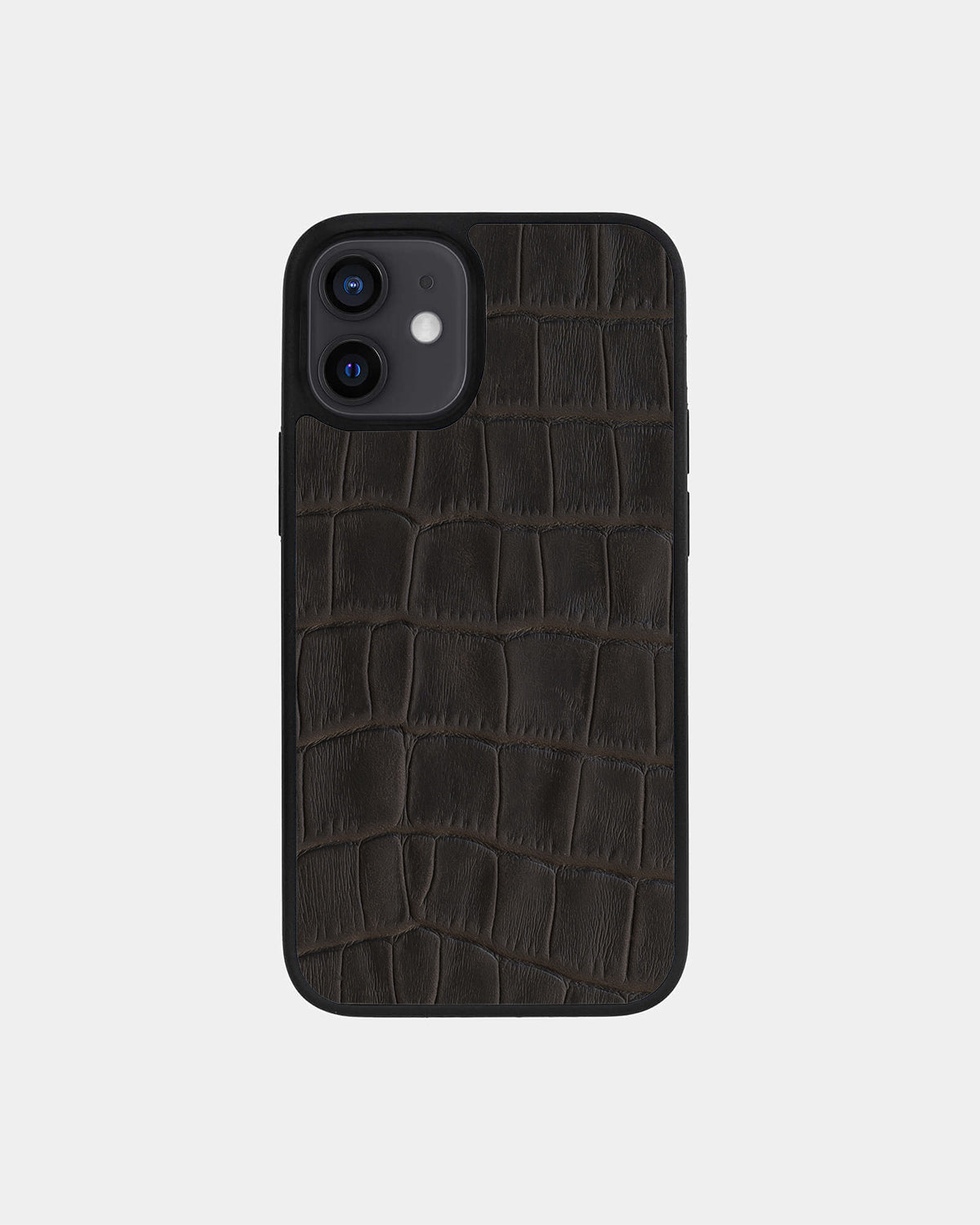 Dark Brown Crocodile Emboss on Calfskin Sport Case for iPhone 12