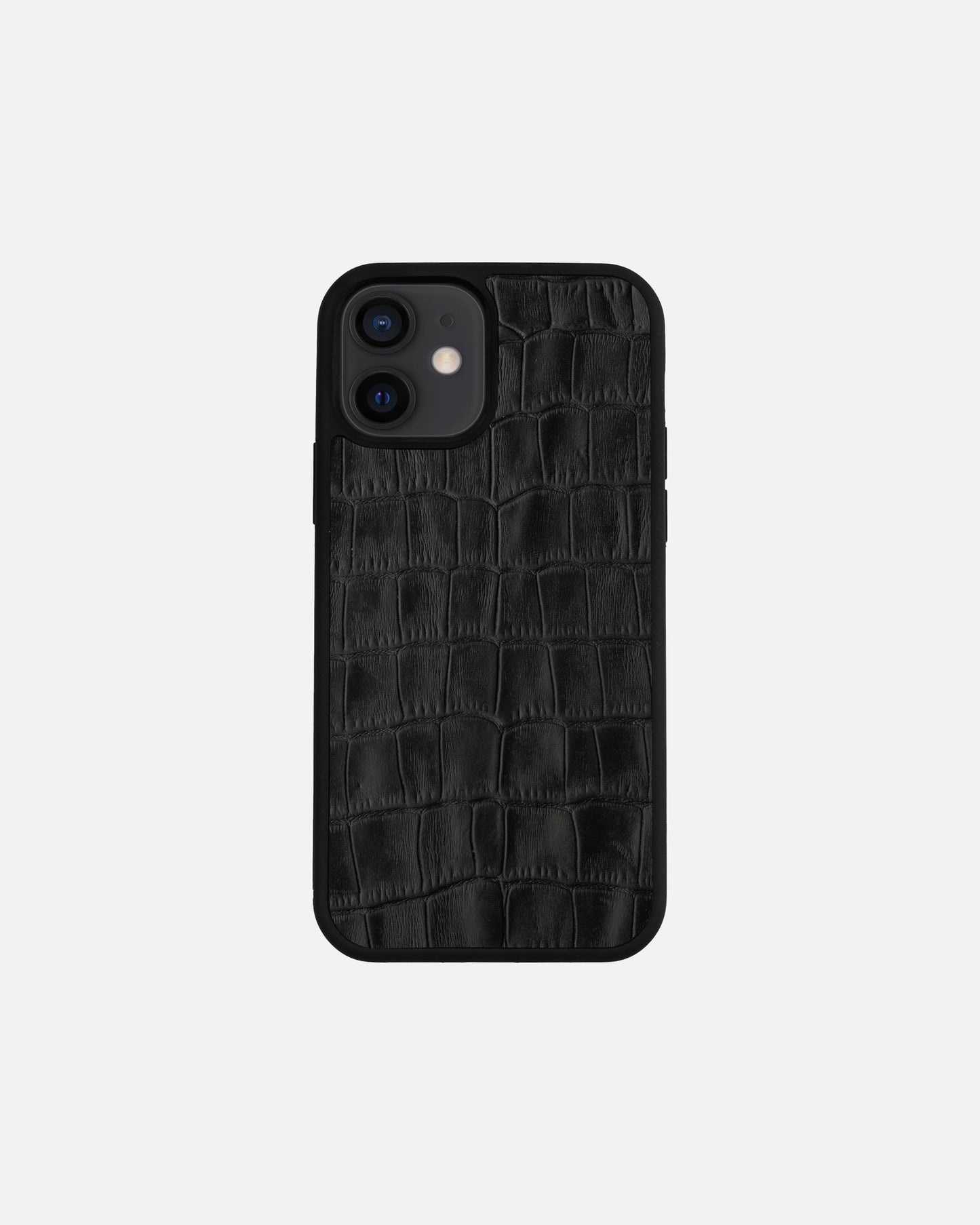 Black Crocodile Emboss on Calfskin Sport Case for iPhone 12 Mini