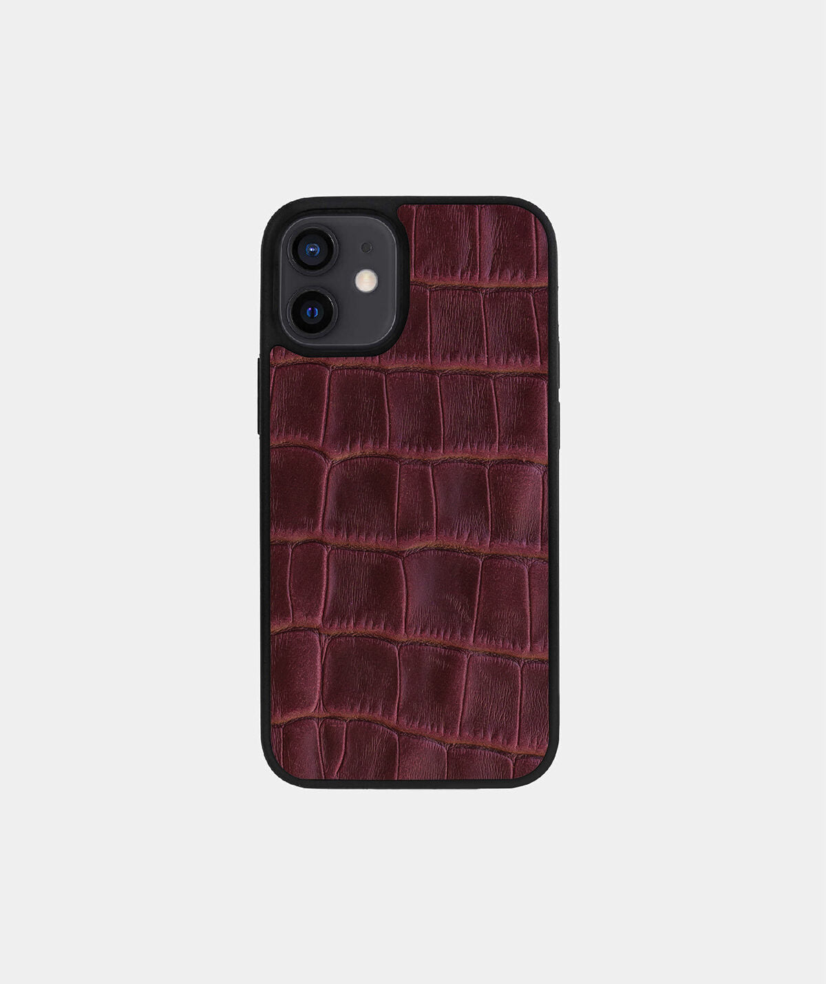 Burgundy Crocodile Emboss on Calfskin Sport Case for iPhone 12 Mini
