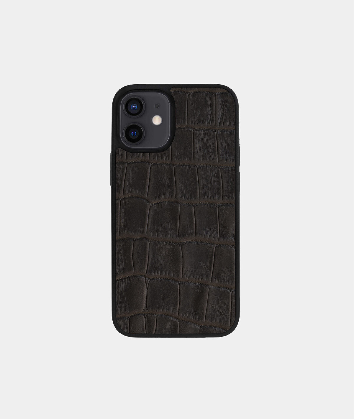 Dark Brown Crocodile Emboss on Calfskin Sport Case for iPhone 12 Mini
