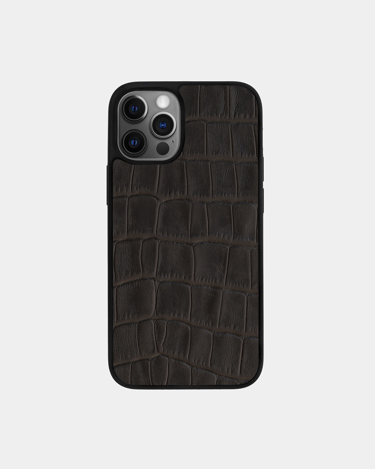 Dark Brown Crocodile Emboss on Calfskin Sport Case for iPhone 12 Pro