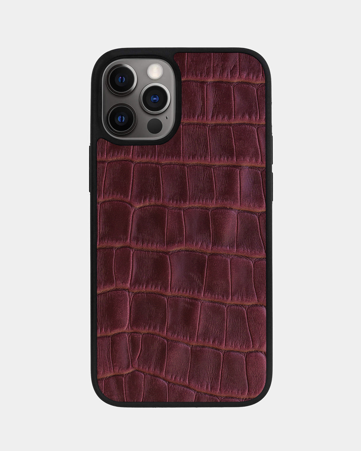 Burgundy Crocodile Emboss on Calfskin Sport Case for iPhone 12 Pro Max