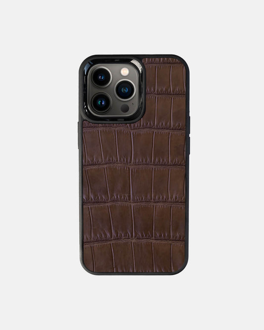 Dark brown Crocodile Leather Sport Case for iPhone 13 Pro