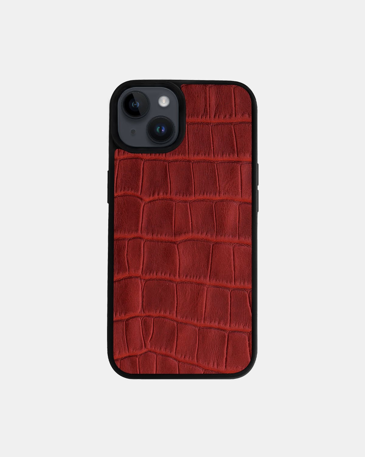 Red Crocodile Emboss on Calfskin Sport Case for iPhone 14