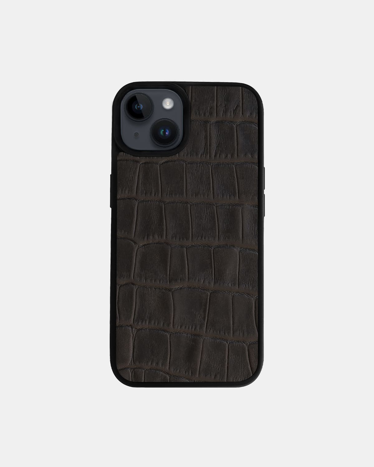 Dark Brown Crocodile Emboss on Calfskin Sport Case for iPhone 14