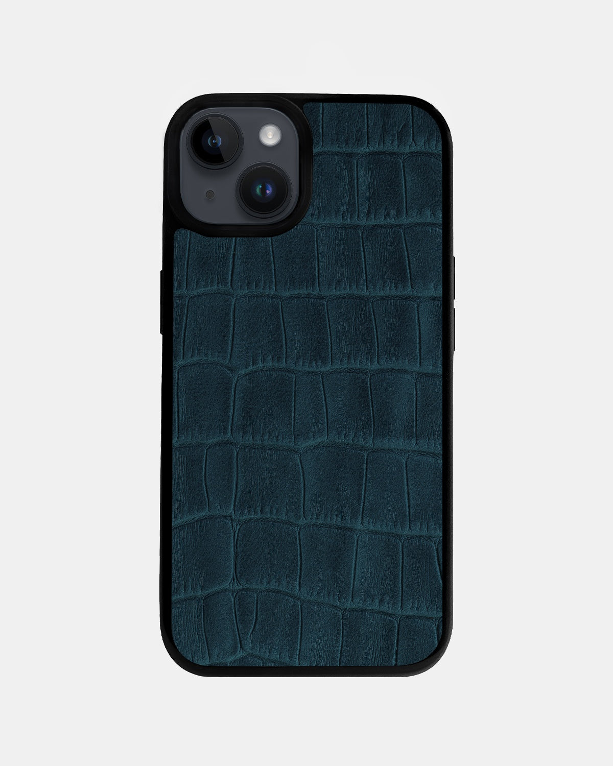 Navy Blue Crocodile Emboss on Calfskin Sport Case for iPhone 14 Plus