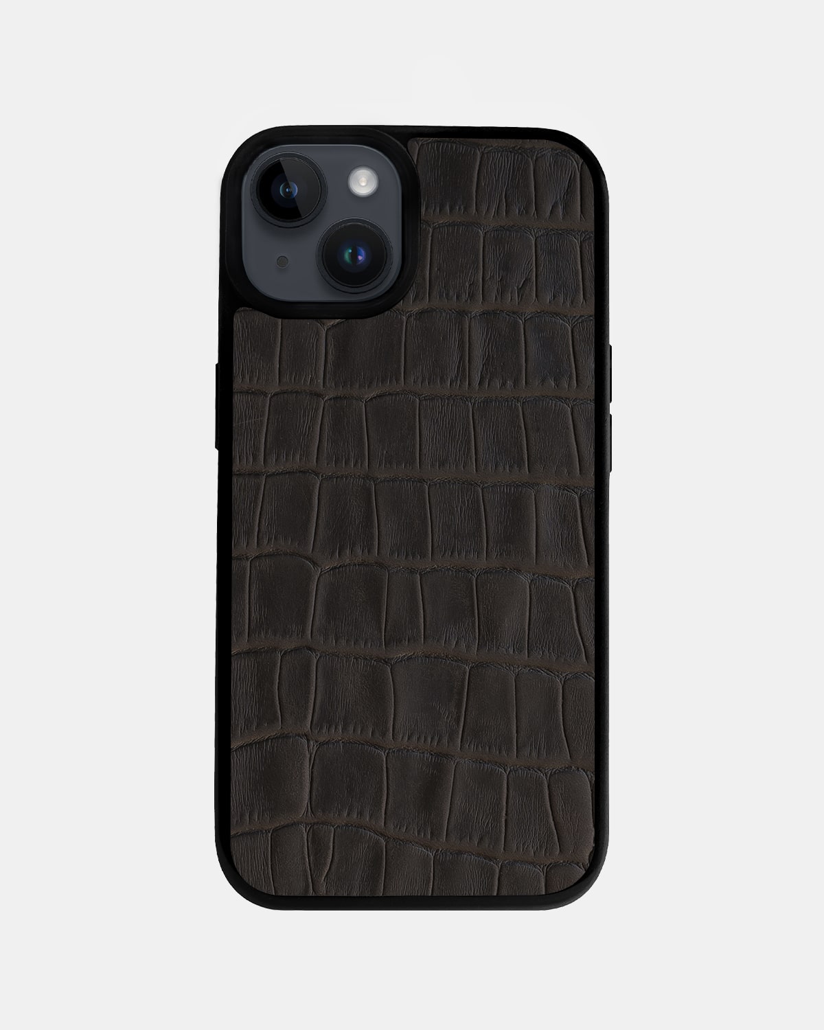Dark Brown Crocodile Emboss on Calfskin Sport Case for iPhone 14 Plus