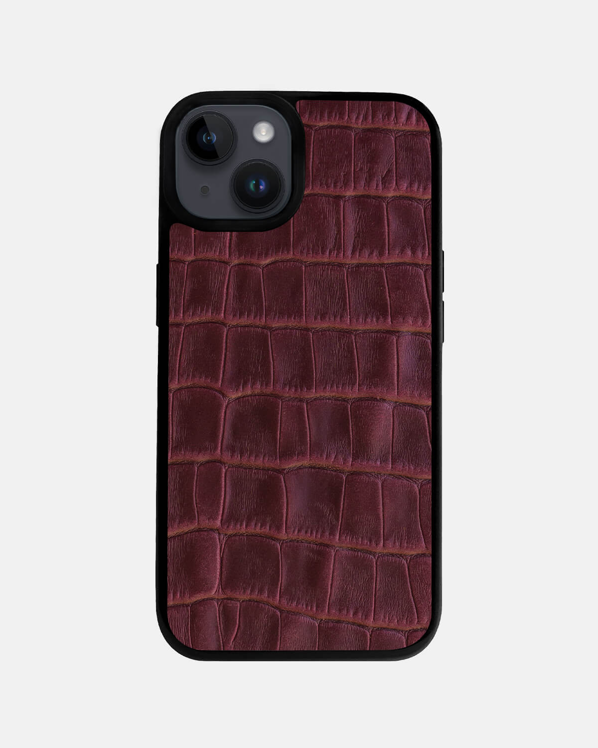 Burgundy Crocodile Emboss on Calfskin Sport Case for iPhone 14 Plus